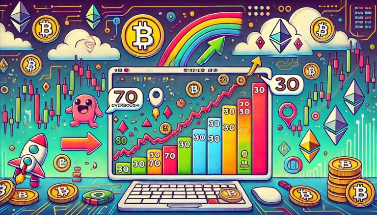 cartoon-style illustrations of the Relative Strength Index (RSI), presented in a fun and engaging way to make technical trading concepts more approachable.