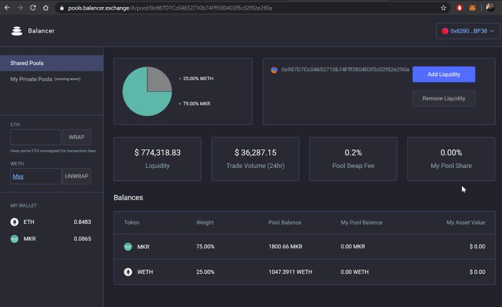 Balancer liquidity pool