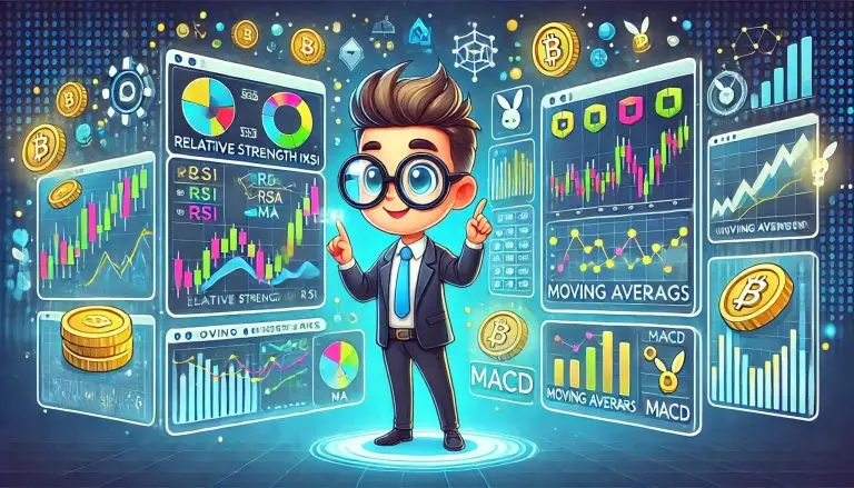 Trading Indicators for Smart Investors, featuring a high-tech trading dashboard, key indicators, and a futuristic market analysis theme.