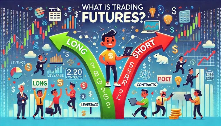 cartoon-style visuals for What Is Trading Futures? featuring a fun and educational depiction of bullish and bearish market paths.