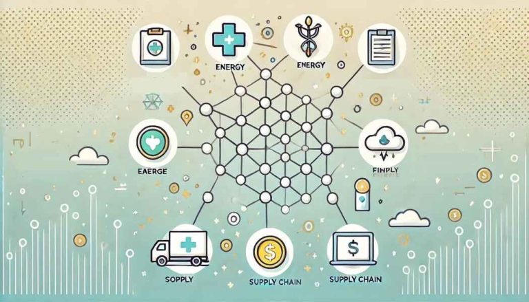 A simple and clean cartoon-style design titled How Decentralized Networks Are Solving Real-World Problems. The layout features a minimalist central